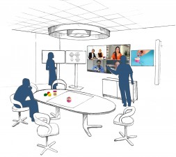 My sketch of a next-generation environment. Experience is the same whether you enter the physical room or from a device.